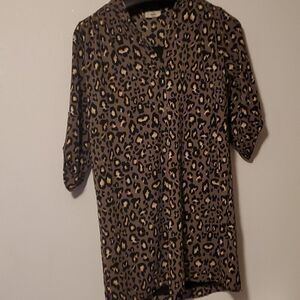 Entro Grey Black Brown Cheetah Animal Knee Length 3/4 Sleeve Slip Dress -sz S